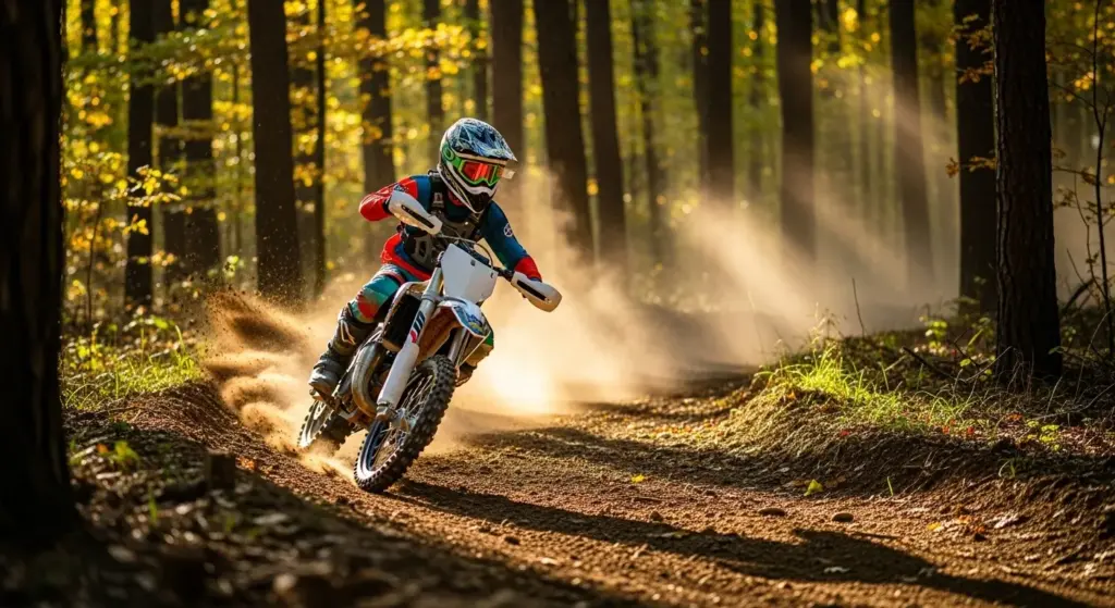 🏍️ How to Ride a Dirt Bike Like a Pro — Step-by-Step Beginner’s Guide (2025) 10 Confident beginner dirt bike rider cruising through forest trail