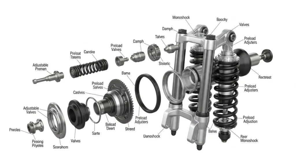 Fix the Ride, Not the Road: A Complete Motorcycle Suspension Tuning Guide 3 Exploded View of Motorcycle Fork and Shock