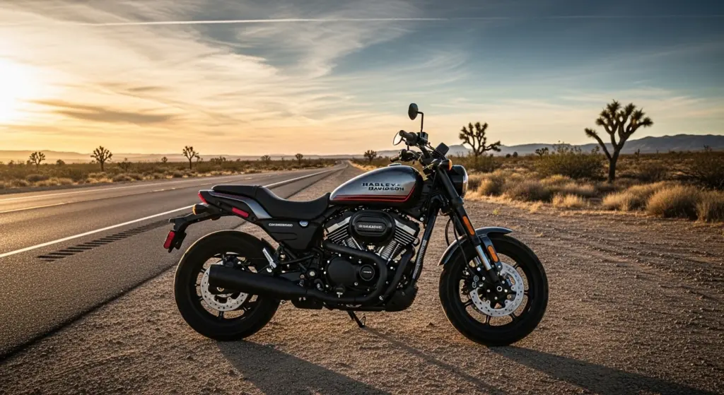 “Close-up view of the 2026 Harley-Davidson Sprint showing tank, headlight, and digital console.Z
