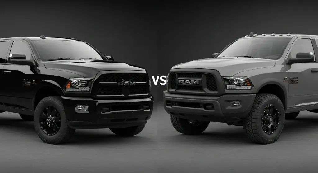 Dodge Just Dropped the 2026 RAM 2500, and Truck Fans Are Losing It 2 2026 RAM 2500 Black Express and Warlock trims side-by-side showing design differences