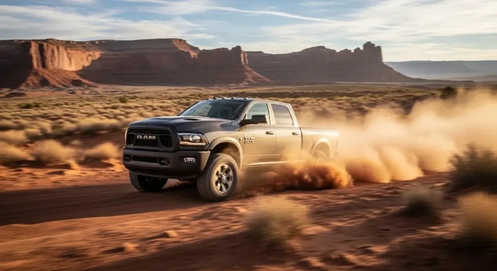 Dodge Just Dropped the 2026 RAM 2500, and Truck Fans Are Losing It 3 2026 RAM 2500 Warlock Edition off-roading in desert terrain
