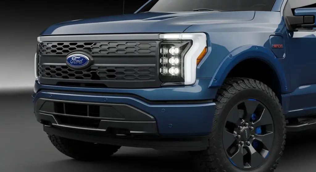 Close-up of the new Ford F-150 Lightning STX front grille and off-road design upgrades..620Z