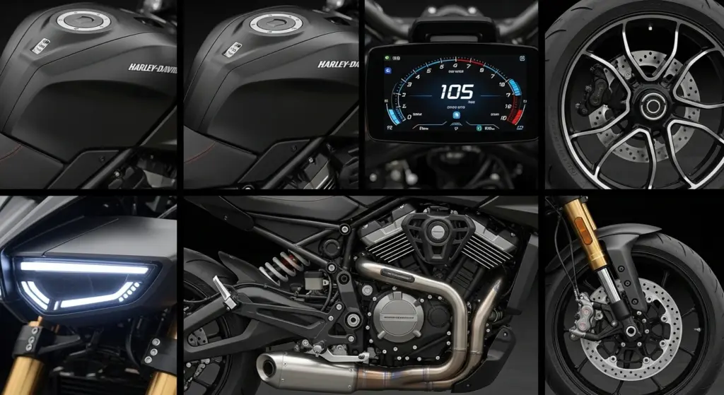 “Close-up view of the 2026 Harley-Davidson Sprint showing tank, headlight, and digital console.Z