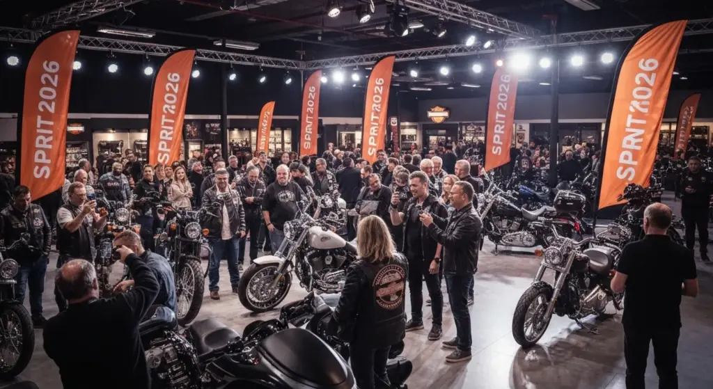 Harley’s $6K Game-Changer: The 2026 Sprint Is Finally Real 5 Fans gather at a Harley-Davidson dealership preview event for the upcoming Sprint 2026.
