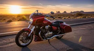 Moto Morini Calibro 700 Bagger 2026 on a desert highway
