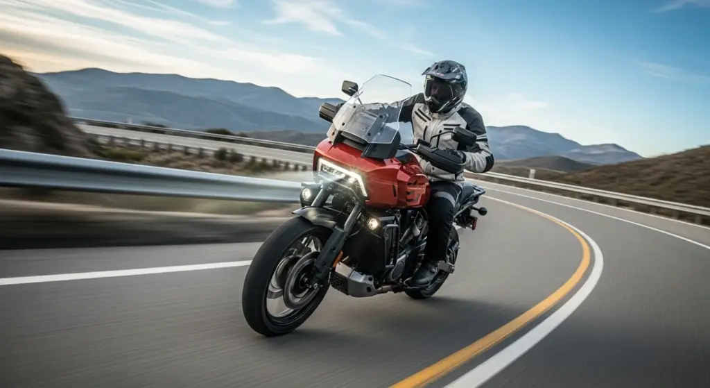 Pan America S2 concept in motion on highway curve