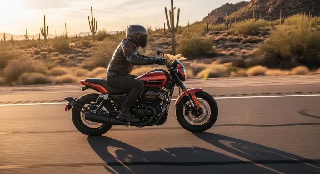 Forget the Big Hogs — Harley’s 2026 Sprint Is Built for Everyone 2 Rider testing the 2026 Harley-Davidson Sprint on open desert roads