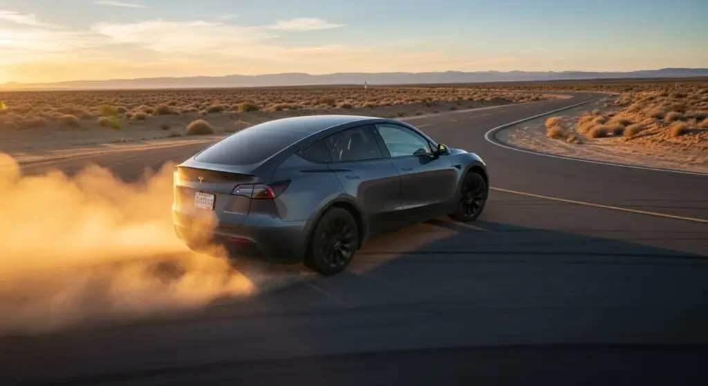 You Won’t Believe How Quick the 2026 Tesla Model Y Performance Really Is 2 Tesla Model Y Performance 2026 accelerating on a desert highway, emphasizing speed and power.